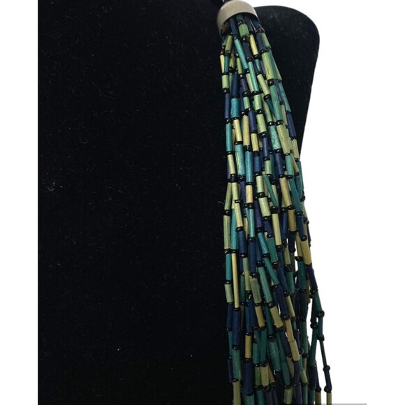 Wood Bugle Beads Necklace Multi Colored Layered  Boho Ethnic Multiple Strand - Picture 6 of 9